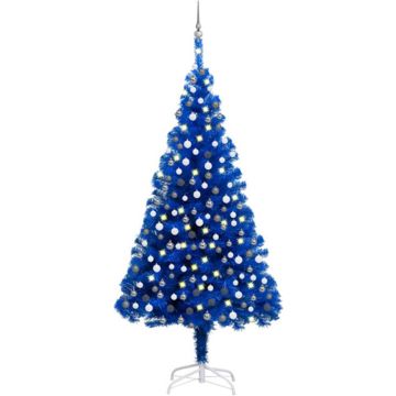 vidaXL Kunstkerstboom met LED's en kerstballen 210 cm PVC blauw