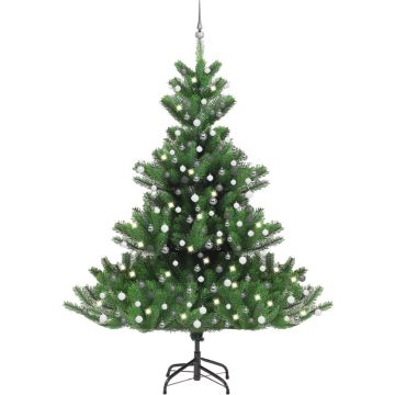 vidaXL Kunstkerstboom Nordmann met LED's en kerstballen 240 cm groen