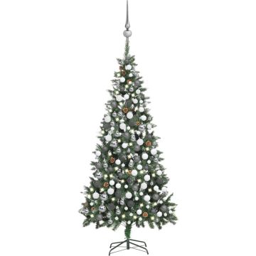 vidaXL Kunstkerstboom met LED's, kerstballen en dennenappels 210 cm