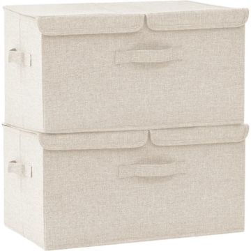 vidaXL Opbergboxen 2 st 50x30x25 cm stof crèmekleurig