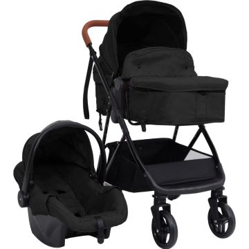 vidaXL Kinderwagen 3-in-1 staal antracietkleurig en zwart