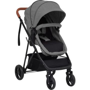 vidaXL Kinderwagen 2-in-1 staal lichtgrijs en zwart