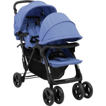 vidaXL Tweelingkinderwagen tandem staal marineblauw