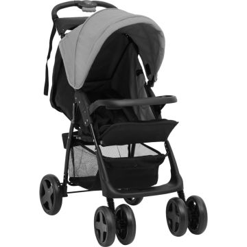 vidaXL Kinderwagen 2-in-1 staal lichtgrijs en zwart