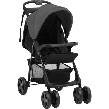 vidaXL Kinderwagen 2-in-1 staal donkergrijs en zwart