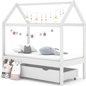 vidaXL Kinderbedframe met lade massief grenenhout 70x140 cm wit