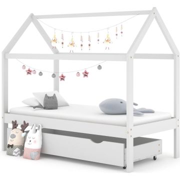 vidaXL Kinderbedframe met lade massief grenenhout wit 80x160 cm