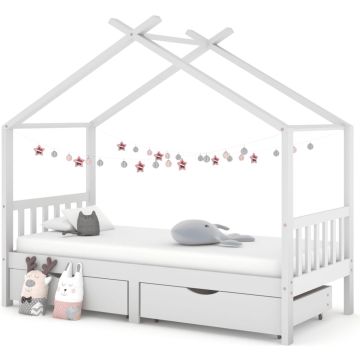 vidaXL Kinderbedframe met lades massief grenenhout 90x200 cm wit