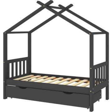 vidaXL Kinderbedframe met lade grenenhout donkergrijs 80x160 cm