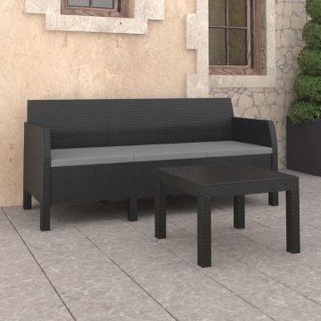 vidaXL 2-delige Loungeset met kussens PP rattan antracietkleurig