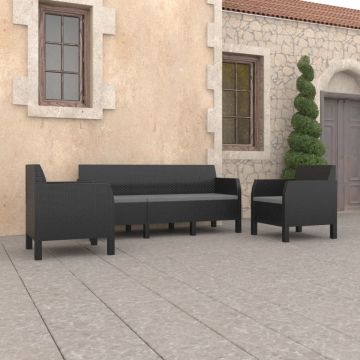 vidaXL 3-delige Loungeset met kussens PP rattan antracietkleurig