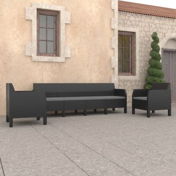 vidaXL 3-delige Loungeset met kussens PP rattan antracietkleurig