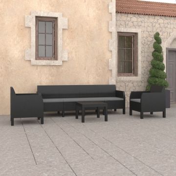 vidaXL 4-delige Loungeset met kussens PP rattan antracietkleurig