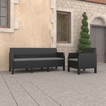 vidaXL 2-delige Loungeset met kussens PP rattan antracietkleurig