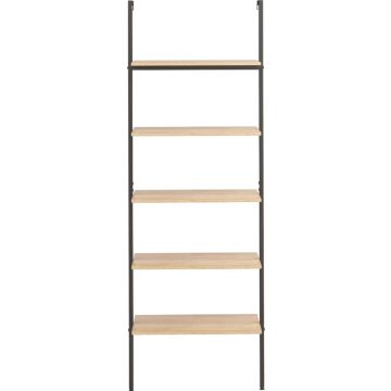 vidaXL Ladderrek met 5 schappen 64x35x185 cm lichtbruin en zwart