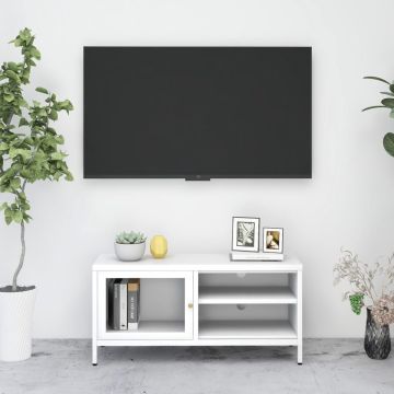 vidaXL Tv-meubel 90x30x44 cm staal en glas wit