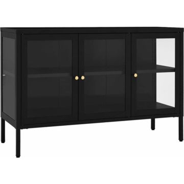 vidaXL Dressoir 105x35x70 cm staal en glas zwart