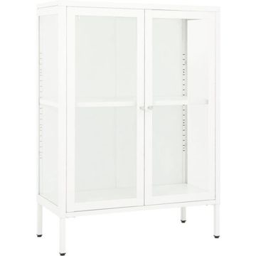 vidaXL Dressoir 75x35x105 cm staal en glas wit