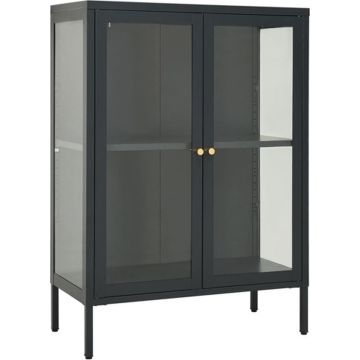 vidaXL Dressoir 75x35x105 cm staal en glas antracietkleurig