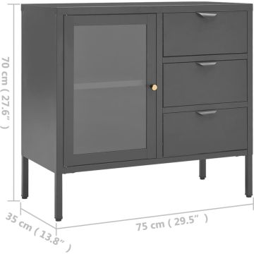 vidaXL Dressoir 75x35x70 cm staal en gehard glas antracietkleurig