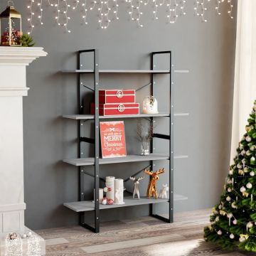 vidaXL Boekenkast met 4 schappen 100x30x140 cm spaanplaat betongrijs