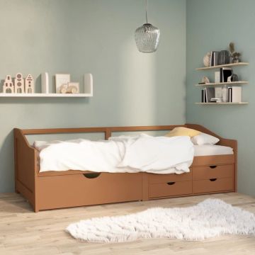 vidaXL Bedbank 3-zits met lades grenenhout honingbruin 90x200 cm