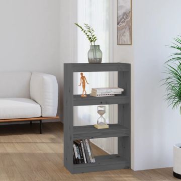 vidaXL Boekenkast/kamerscherm 60x30x103,5 cm massief grenenhout grijs