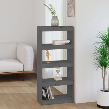 vidaXL Boekenkast/kamerscherm 60x30x135,5 cm massief grenenhout grijs