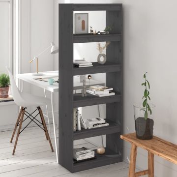 vidaXL Boekenkast/kamerscherm 60x30x167,5 cm massief grenenhout grijs