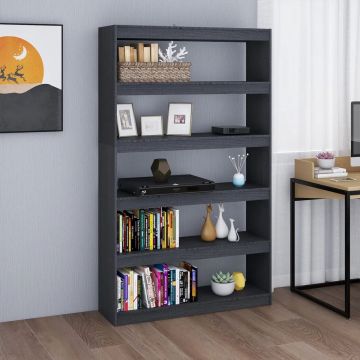 vidaXL Boekenkast/kamerscherm 100x30x167,5 cm massief grenenhout grijs