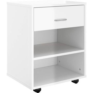 vidaXL Kast verrijdbaar 46x36x59 cm spaanplaat hoogglans wit