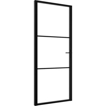 vidaXL Binnendeur 93x201,5 cm ESG-glas en aluminium zwart