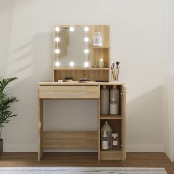 vidaXL Kaptafel met LED-verlichting 86,5x35x136 cm sonoma eikenkleurig