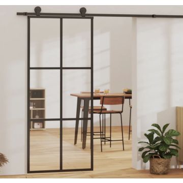 vidaXL Schuifdeur met beslag 90x205 cm aluminium en ESG-glas