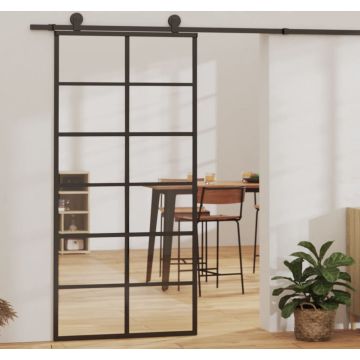 vidaXL Schuifdeur met beslag 90x205 cm aluminium en ESG-glas