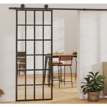 vidaXL Schuifdeur met beslag 76x205 cm aluminium en ESG-glas