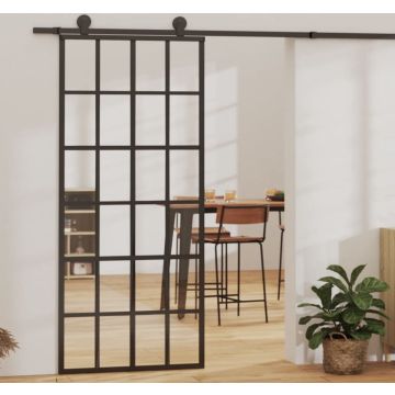 vidaXL Schuifdeur met beslag 90x205 cm aluminium en ESG-glas