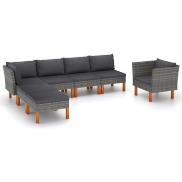 vidaXL 7-delige Loungeset poly rattan en eucalyptushout grijs