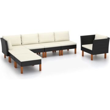 vidaXL 7-delige Loungeset poly rattan en eucalyptushout zwart