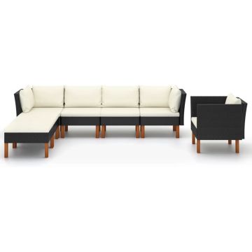 vidaXL 7-delige Loungeset poly rattan en eucalyptushout zwart