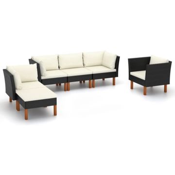 vidaXL 6-delige Loungeset poly rattan en eucalyptushout zwart