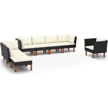 vidaXL 8-delige Loungeset poly rattan en eucalyptushout zwart