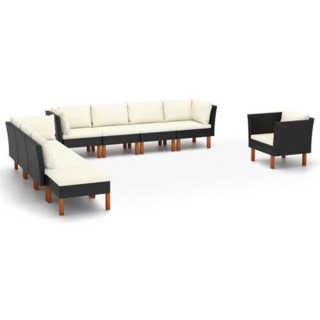 vidaXL 9-delige Loungeset poly rattan en eucalyptushout zwart