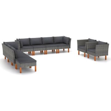 vidaXL 10-delige Loungeset poly rattan en eucalyptushout grijs