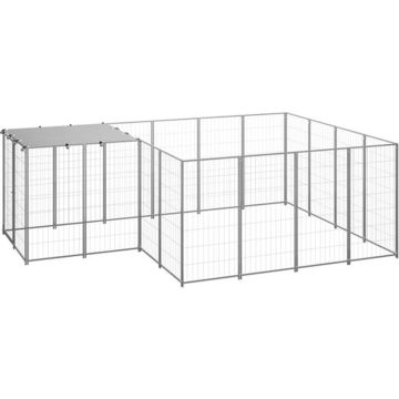 vidaXL Hondenkennel 6,05 m² staal zilverkleurig