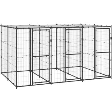 vidaXL Hondenkennel met dak 7,26 m² staal