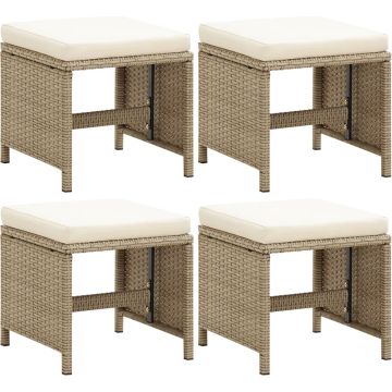 vidaXL Tuinkrukken 4 st met kussens poly rattan beige