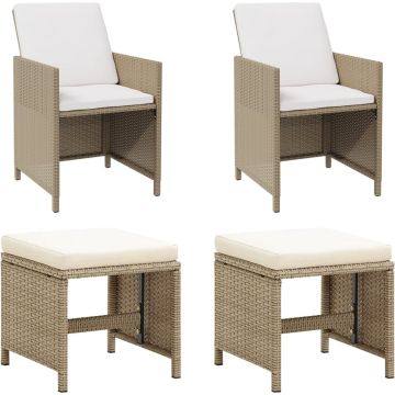 vidaXL Tuinstoelen 2 st met voetenbanken poly rattan beige