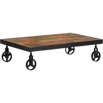 vidaXL Salontafel met wielen 100x60x26 cm massief gerecycled hout