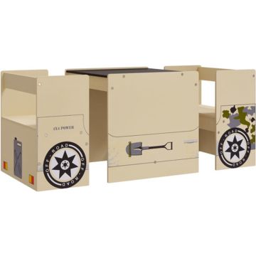 vidaXL 3-delige Kindertafel- en stoelenset off-road-auto-ontwerp MDF